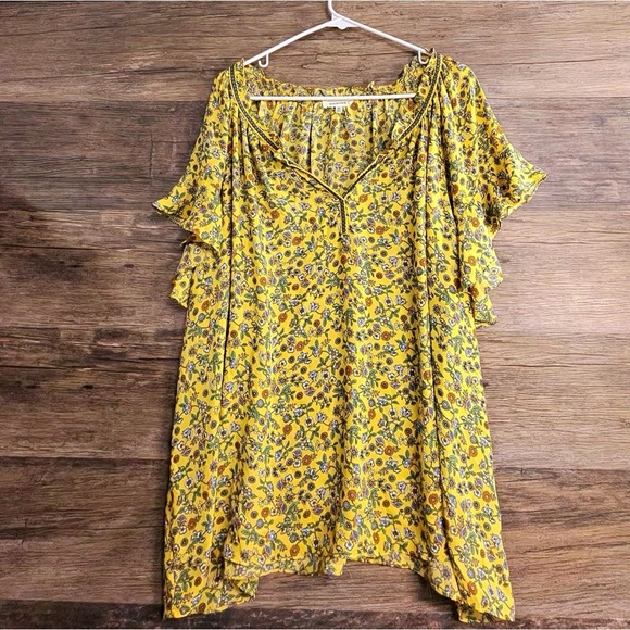 Max Studio Vibrant Yellow Floral Blouse - Picture 1 of 6